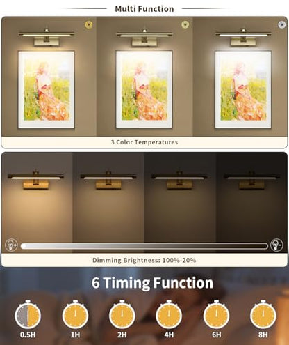 Battery Operated Picture Light with Remote,Wireless Gallery Lights Brass 12in Rechargeable Display Light with Flexible Swing Arm,Dimmable Wall Sconce for Artwork on Wall - color: Model A-Brass