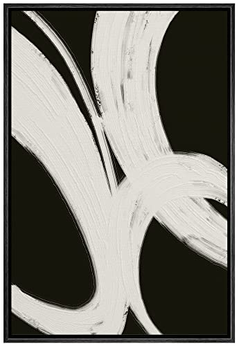SIGNWIN Framed Canvas Print Wall Art Geometric Black Gray Loop Spiral Rings Abstract Shapes Illustrations Modern Art Minimal Relax/Calm Duotone Dark for Living Room, Bedroom, Office - 16"x24" Black - color: A004-2202-m11, size: 24"L x 16"W