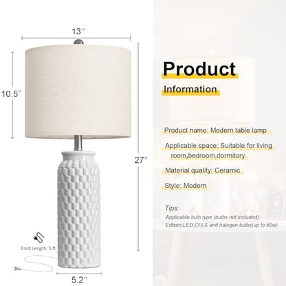 USumkky 27" Ceramic Table Lamps Set of 2 - Modern Farmhouse & Boho Style, Bedside Nightstand Lamps for Bedroom, Living Room End Table Lamps, Small Desk Lamp(White) - color: 27" White