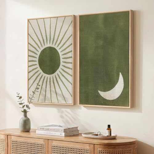 Framed Green Boho Abstract Mid Century Modern Wall Art Bedroom, 16x24 Inch - color: Green Beige, size: 16" W x 24" H x 2Pcs