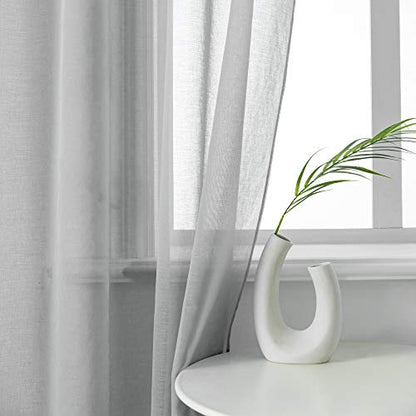 DUALIFE Grey Sheer Curtains 54 Inch Length,Faux Linen Semi Sheer Curtain Drapes for Living Room Bedroom Nursery Kitchen Bathroom Privacy Voile Window Treatment Panels,Gray,52 x 54 Inches,Set of 2 - color: Grey, size: 52"W x 54"L (Pack of 2)