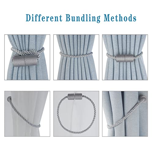 Magnetic Curtain Tiebacks Decorative Holdbacks Rope Tie Back Drapes Hangtty - color: Grey