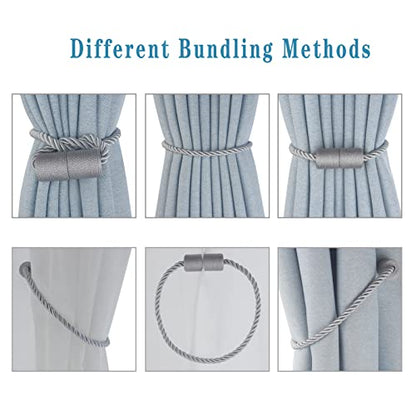Magnetic Curtain Tiebacks Decorative Holdbacks Rope Tie Back Drapes Hangtty - color: Grey