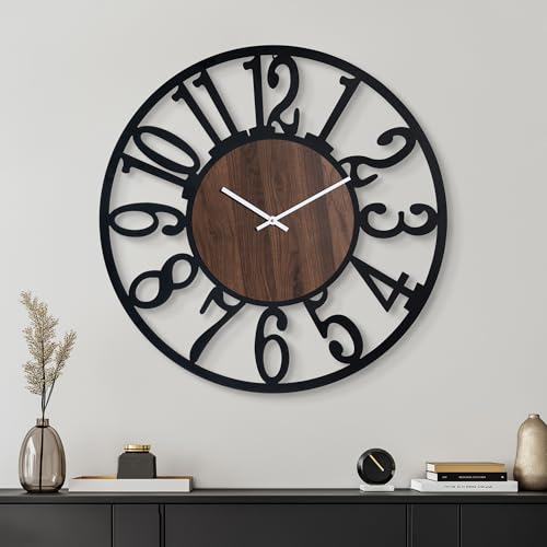 30" Silent Large Wall Clock – Glow Night Light, Battery Operated - color: Black Walnut - Arabic Numerals, size: 30 inch