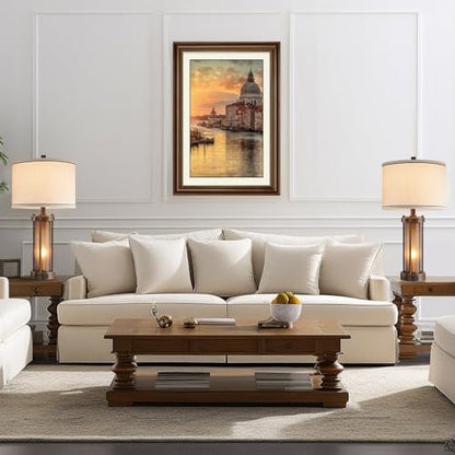Set of 2 Farmhouse Table Lamps for Living Room with 2 USB Charging Ports - color: Brown