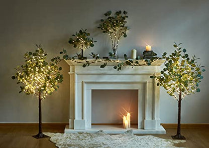 LITBLOOM Lighted Eucalyptus Garland Battery Operated with Timer 6FT 96 LED Artificial Greenery Twig Vine Lights for Room Stairs Mantle Wedding Holiday Decoration Indoor Outdoor - style: Eucalyptus