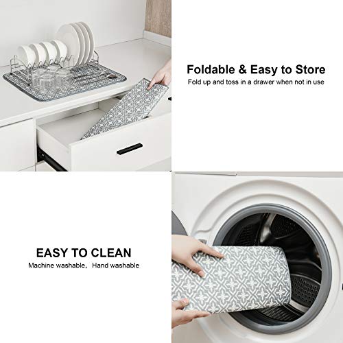 Dish Drying Mat for Kitchen Counter,Machine Washable Matt(Leaf) - color: Leaf Gray 2P 19.5*15.8