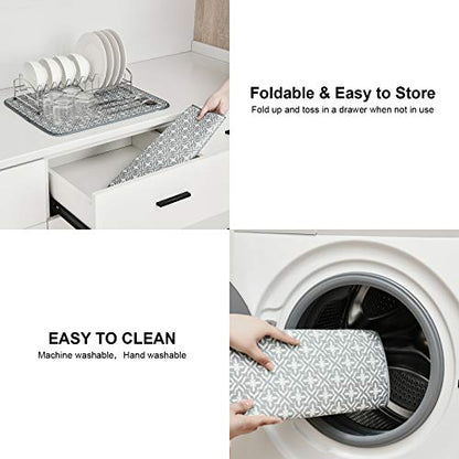 Dish Drying Mat for Kitchen Counter,Machine Washable Matt(Leaf) - color: Leaf Gray 2P 19.5*15.8