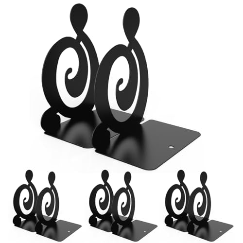4 Pair Book Ends, Metal BookEnds Heavy Duty bookend (Black 4 Pair) - size: Black 4 Pair