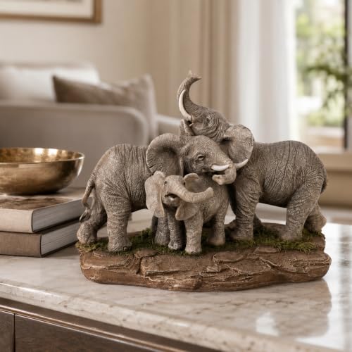 Comfy Hour 9.2 Inch Elephant Statue, Family Decor, 1 Unit - color: Earthy Tones