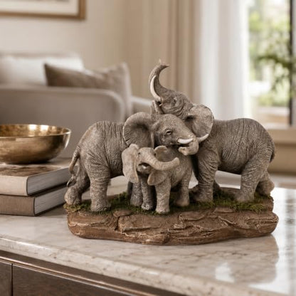 Comfy Hour 9.2 Inch Elephant Statue, Family Decor, 1 Unit - color: Earthy Tones