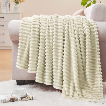 BEDELITE Ribbed Jacquard Beige Fleece Throw Blanket for Couch, 50x70 Inch - color: Beige, size: Throw XL(50"x70")