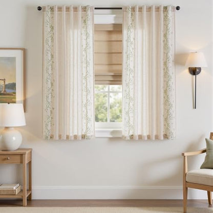 jinchan Floral Linen Curtains, Back Tab 50x63 Inch, 2 Panels Sage - color: Vine | Sage, size: 50"W x 63"L (Pack of 2)