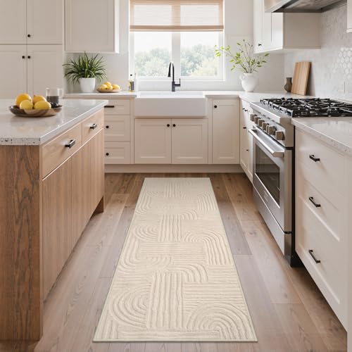 GENIMO Soft 2x6 Runner Rug Non Slip for Hallway, Washable 3D High Low Pile - color: Arch Beige, size: 2' x 6' (Rectangular)