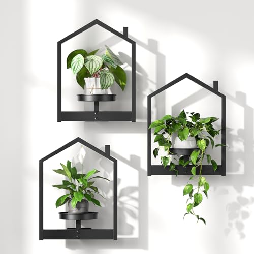 HOOBRO Metal Floating Shelves 3 Pack, Wall Plant Holder Shelf