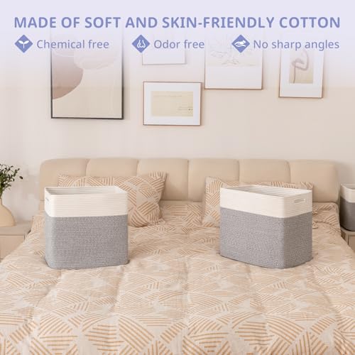 OIAHOMY 2 PACK Tall Storage baskets 55L Blanket Basket Living Room Grey - color: Grey, size: 16.5" x 13" x 15"