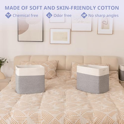 OIAHOMY 2 PACK Tall Storage baskets 55L Blanket Basket Living Room Grey - color: Grey, size: 16.5" x 13" x 15"