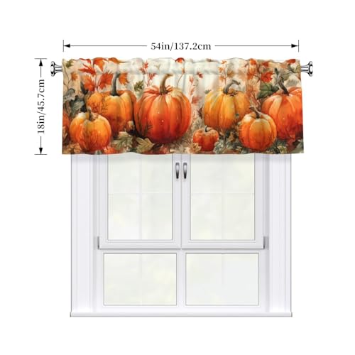 Worltoldb Thanksgiving Pumpkin Curtain Valance Short Rod Pocket Window Treatment for Living Room Bedroom Kitchen Bathroom 1 Panel 54" W x 18" L - color: Thanksgiving Pumpkin
