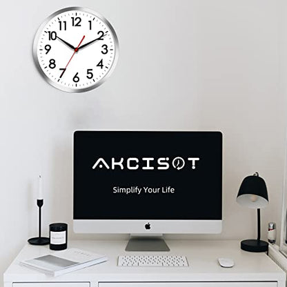 AKCISOT 10 Inch Wall Clock, Silent Battery Operated Analog Clock, Silver - color: B_silver, size: 10 Inch