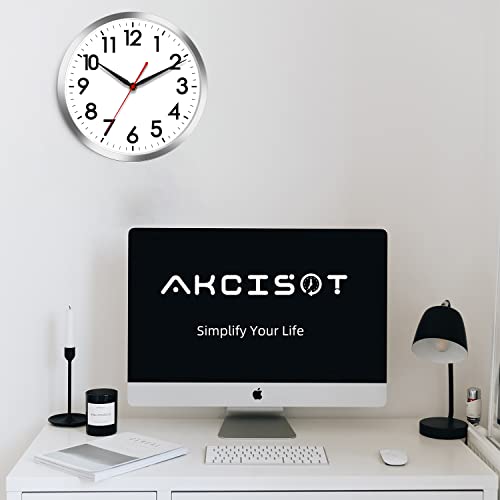AKCISOT 10 Inch Wall Clock, Silent Battery Operated Analog Clock, Silver - color: B_silver, size: 10 Inch