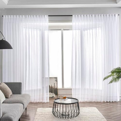 White Pinch Pleated Sheer Curtains 108 Inches Long Sliding Glass Door Linen - color: Bright White, size: 50"W x 108"L (Pack of 2)
