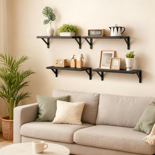 Fixwal Wall Floating Shelves for Home Decor (Black, Set of 4, 16.5 Inch) - color: Black