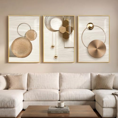 Large Framed Modern Luxury Gold Wall Art for Living Room, 3 Piece 24x36 In - color: Gold Circle Trio, size: 24" W x 36" H x 3 pieces