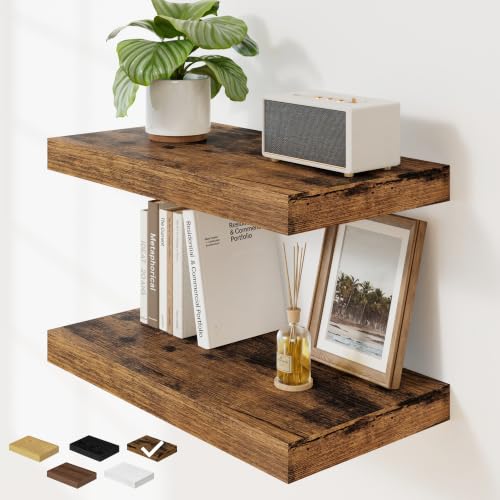 RICHFOCUS 24" Bathroom Floating Shelves for Wall 2Pack|Rustic Brown - color: Rustic Brown, size: 24"L x 11.6"D, Set of 2