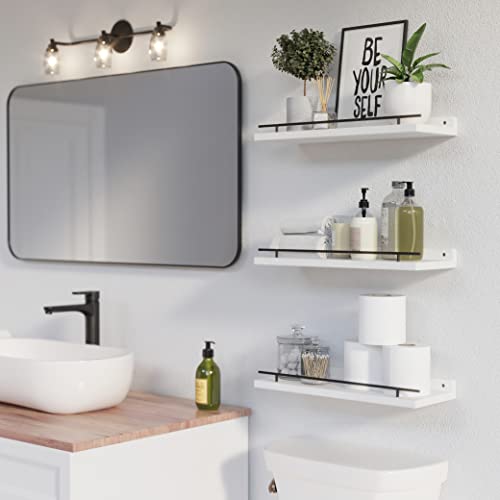 WOPITUES Floating Shelves for Wall Decor Set of 3, Black and White - color: Black and White, size: 15.7 inch