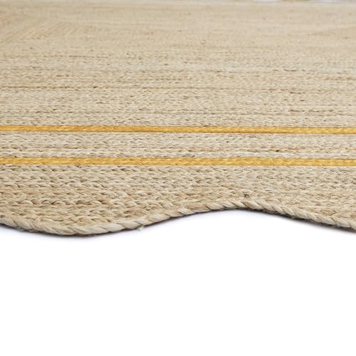 Wave Scalloped Jute Rug Entryway Natural Boho Area Rug Yellow 2'x3' - color: Yellow, size: 2'x3'
