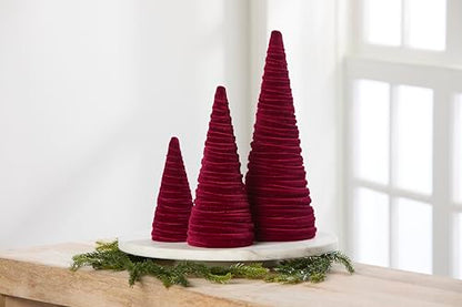 Set of 3 Burgundy Velvet Trees (Burgundy) - color: Burgundy