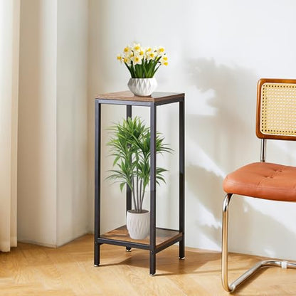 IBUYKE 30 Inch Tall Plant Stand Indoor, 2 Tier Wood Flower Stand, TMJ071H - color: Rustic Brown-Square