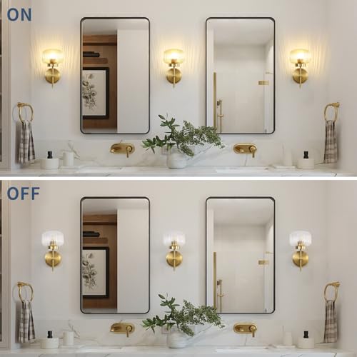 Hardwired Gold Wall Sconces Set of 2, Up/Down Adjustable Modern Wall Light Fixtures with Ribbed Glass Shade for Bedroom Bathroom Hallway - color: Gold-AC