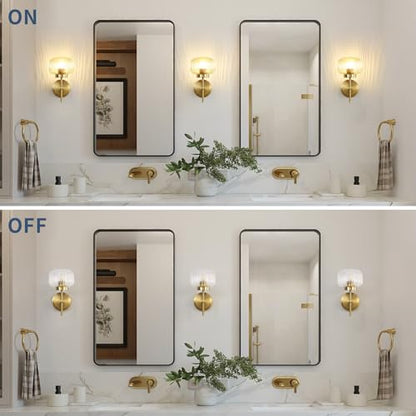 Hardwired Gold Wall Sconces Set of 2, Up/Down Adjustable Modern Wall Light Fixtures with Ribbed Glass Shade for Bedroom Bathroom Hallway - color: Gold-AC