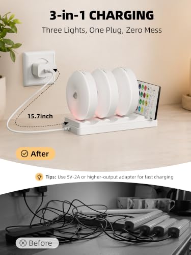 EZVALO RGB Puck Lights with Charging Station, Motion Sensor Cabinet Lights - color: White