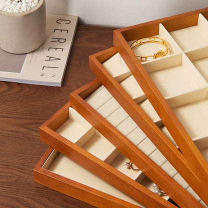 Oirlv Solid Wood Jewelry Tray,Jewelry Drawer Organizer,24 Grid - color: Creamy-white 24 grid tray