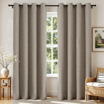 Joydeco Blackout Curtains 72 Inches Long 2 Panels with Grommet, Room Darkening Curtains for Bedroom, 100% Black Out Textured Thermal Drapes Privacy Protection 2 Panels Set(W52 x L72 Inch, Linen) - color: Linen, size: 52"W x 72"L (Pack of 2)
