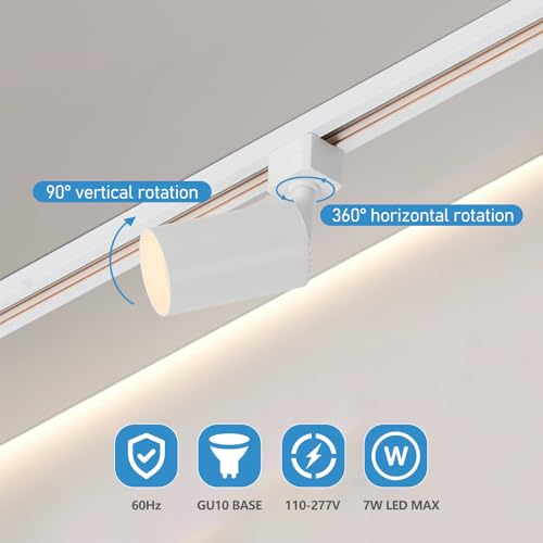 Plug in Track Lighting with Power Cord, 4-Light GU10 Track Lighting Kit with Track Rail, Modern Kitchen LED Track Lighting Fixtures Ceiling Wall Spot Light, 13FT Plug Cord, White (No Bulbs)