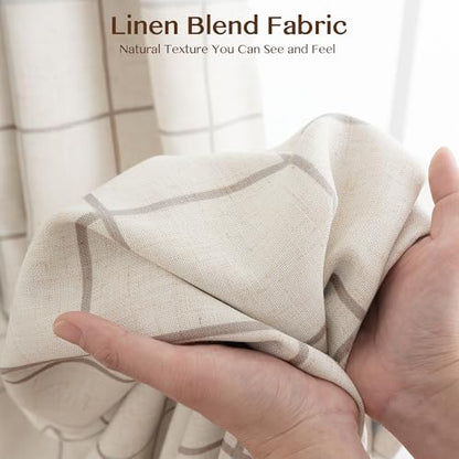 THREE GIRLS Pinch Pleated Plaid Curtains Blackout Linen Gingham Curtains for Living Room,Bedroom Checkered 72 Inches Long Double Layer 2 Panels Set Luxury and Modern Printed Design Darkening - color: Linen, size: 40"W x 72"L (Pack of 2)