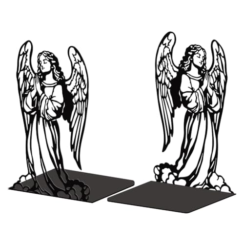 Peacoblue 5.3"x4.3"x7.9" Metal Bookends, Heavy Duty Book Ends for Shelves - style: Angel