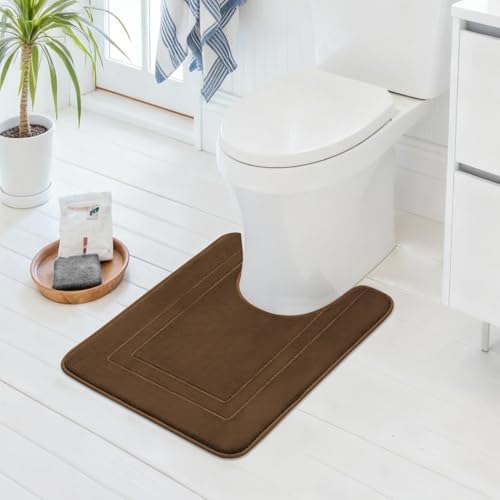 Cupic Cupid Memory Foam Toilet Rug 24"×20", U-Shaped Bath Mat, Brown - color: Brown, size: 1'8" x 2' (24" x 20"（U-Shape）)