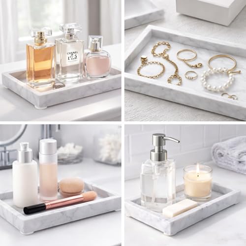 Natural White Marble Tray, 12" x 8", Rectangular - color: White, size: 8" x 12" x 1.5"