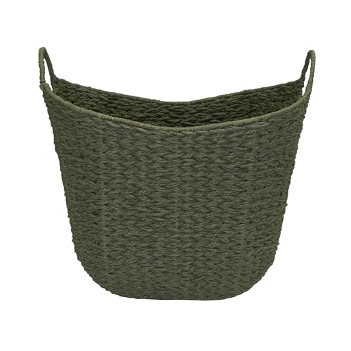 Household Essentials Natural Woven Wicker Storage Basket with Handles - color: Green Paper Rope