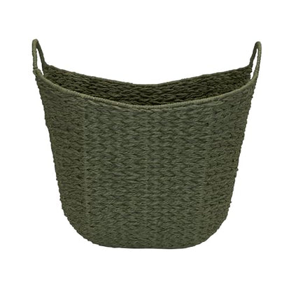 Household Essentials Natural Woven Wicker Storage Basket with Handles - color: Green Paper Rope
