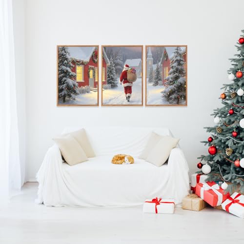 Aurlan 3 Pcs Santa Is Coming To Town Framed Wall Art 12x16 Inch - color: Santa Claus is Coming to Town, size: 12"L x 16"W