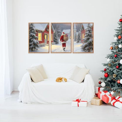 Aurlan 3 Pcs Santa Is Coming To Town Framed Wall Art 12x16 Inch - color: Santa Claus is Coming to Town, size: 12"L x 16"W