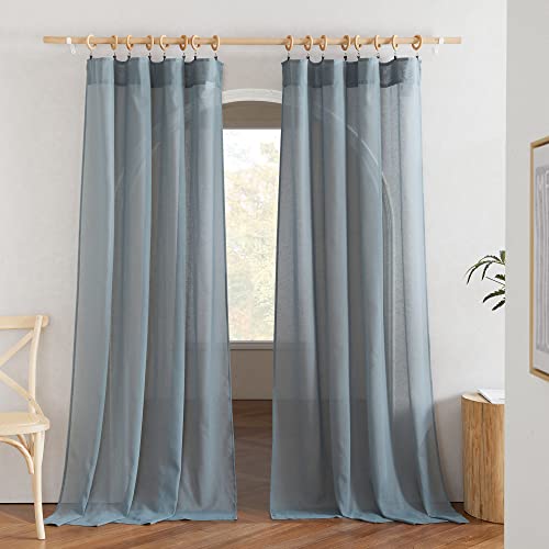NICETOWN Faux Linen Curtains Smoke Blue 84 inch Length 2 Panels Set for Living Room, Rod Pocket & Back Tab Privacy Semi Sheer Light Filtering Window Drapes for Farmhouse/Bedroom, W52 x L84 - color: Smoke Blue, size: 52"W x 84"L (Pack of 2)