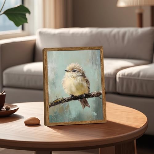 AVECCO Cute Funny Fluffy Bird on Branch Wall Art Canvas Framed 8x10 inch - color: bird, size: 10"L x 8"W