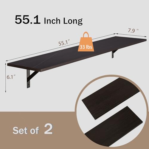 DINZI LVJ Long Wall Shelves, 55.1Inch Wooden Floating Shelves with Brackets - color: Espresso, size: 55.1 Inch