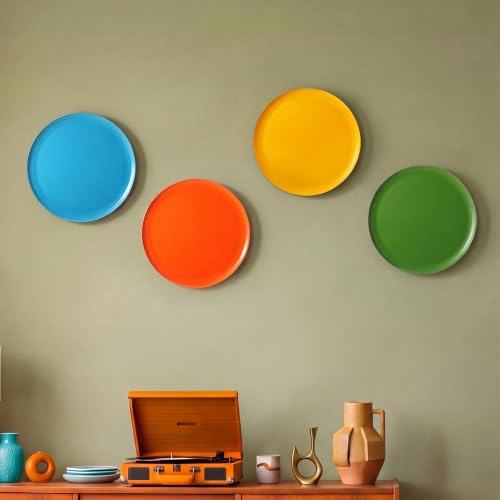 Hicarer 4 Pcs 12 Inch Mid Century Modern Metal Wall Art Hanging Decor | Retro Metal Round Disk, Mid Century, 3D Design, Easy Install, Smooth Finish, for Home Office Bedroom Living Room Gift - color: Retro Disc